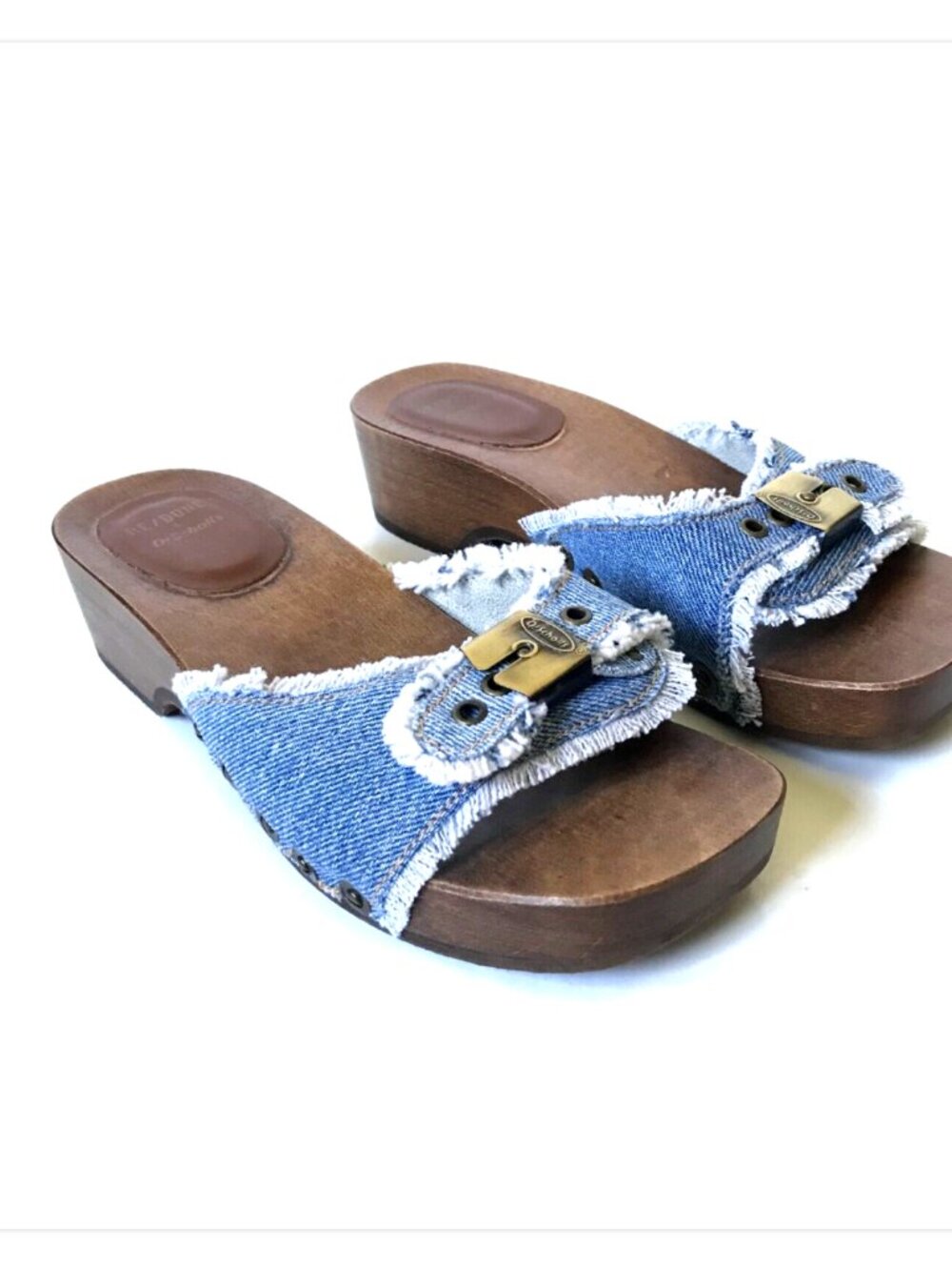 NEW Re Done x Dr Scholl's Clogs Sandals Womens 36 6 Blue Washed Denim Wood Sole - Picture 2 of 11